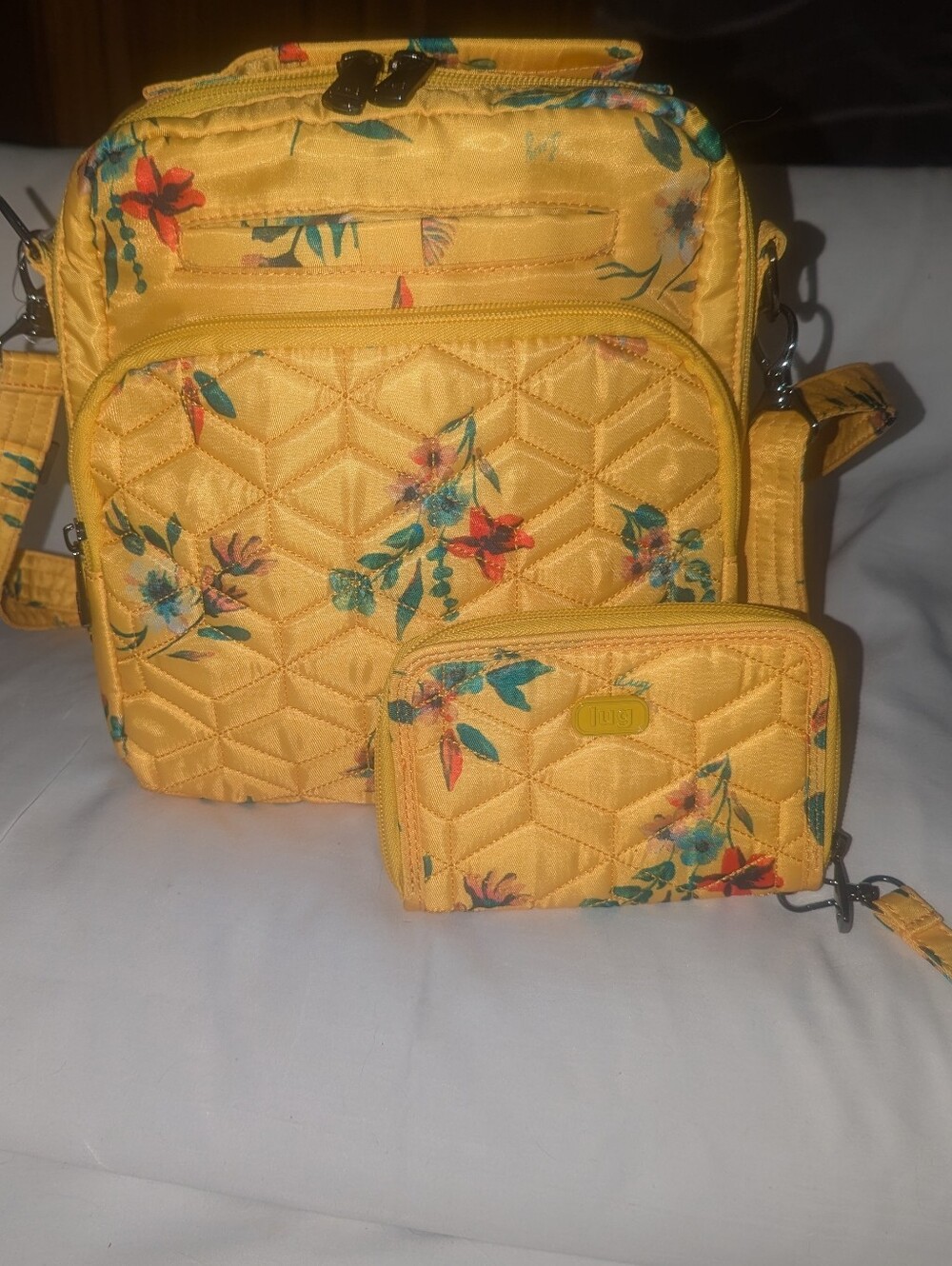 Lug Ranger Yellow Floral Quilted Crossbody Bag With Wallet Wristlet